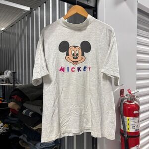 Vintage‎ 90s Disney Mickey Mouse Graphic T Shirt Gray XL Short Sleeve Mock Neck